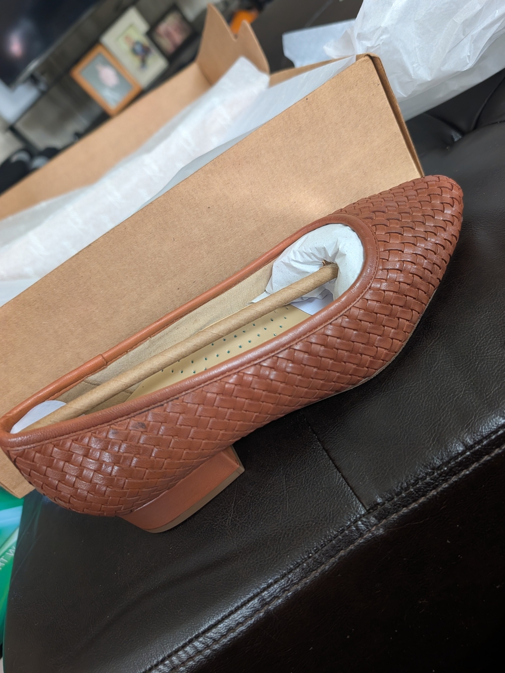 Trotters Woven Leather Ballet Flat in Cognac